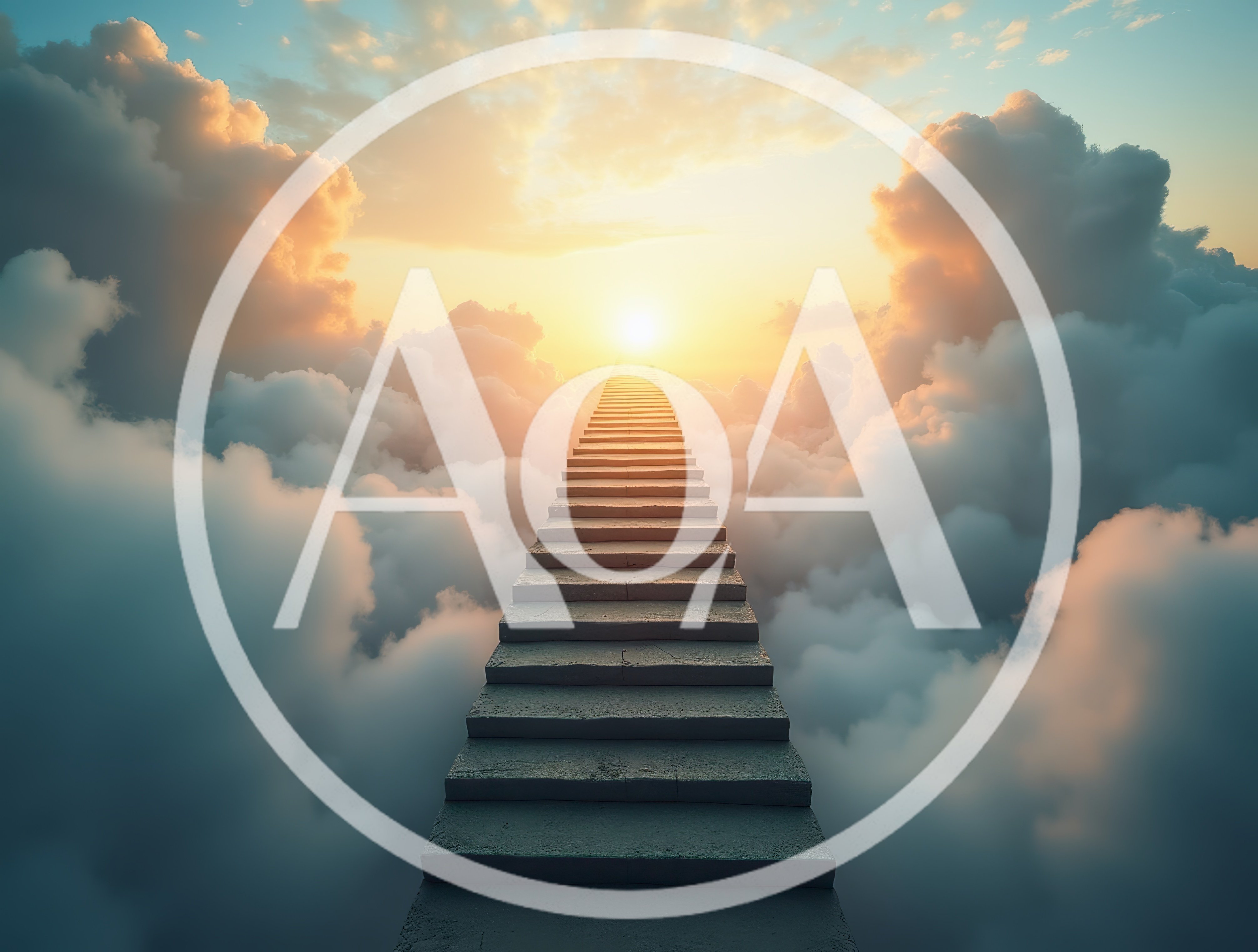Stone Stairway Leading Into The Clouds At Sunset