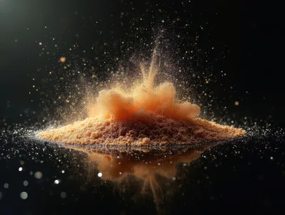 Golden Powder Explosion on Reflective Black Surface