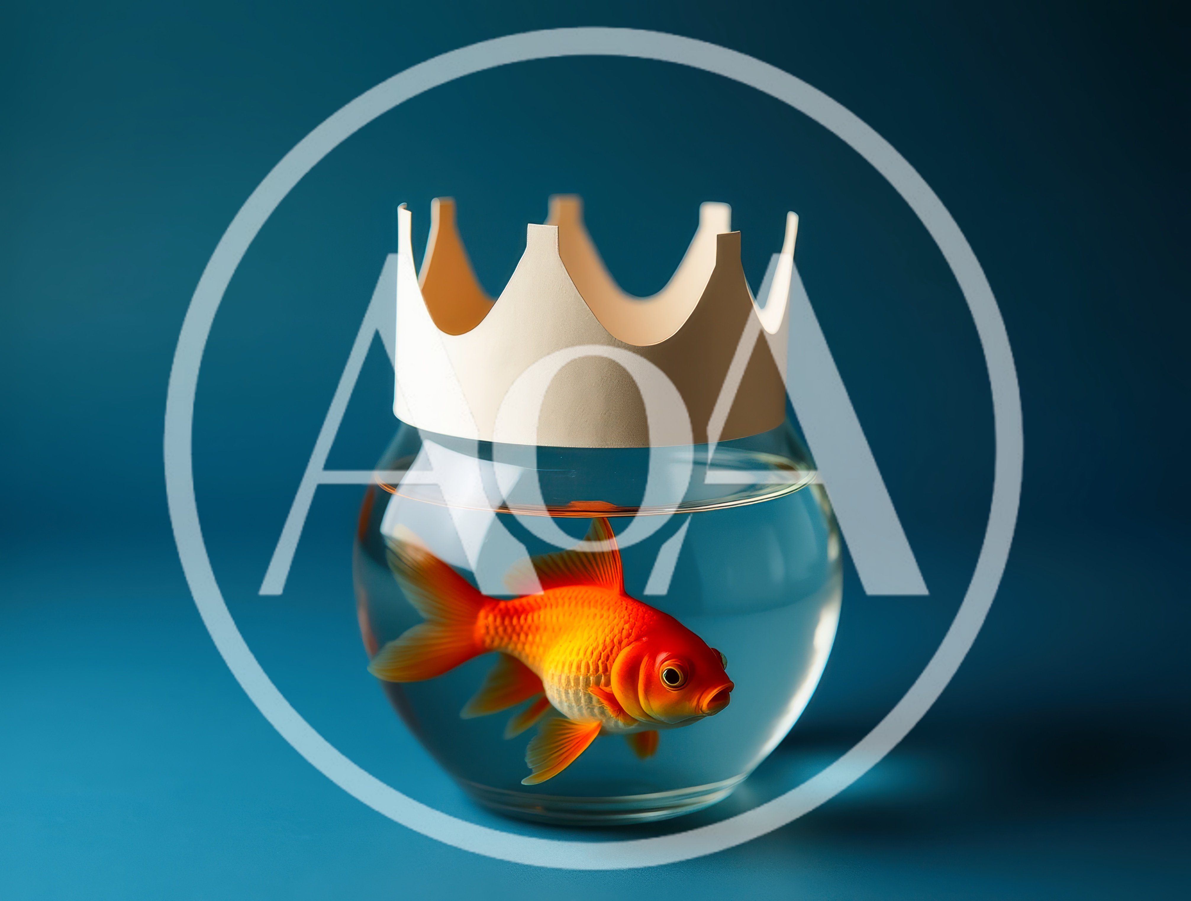 Goldfish Wearing A Paper Crown In A Fishbowl