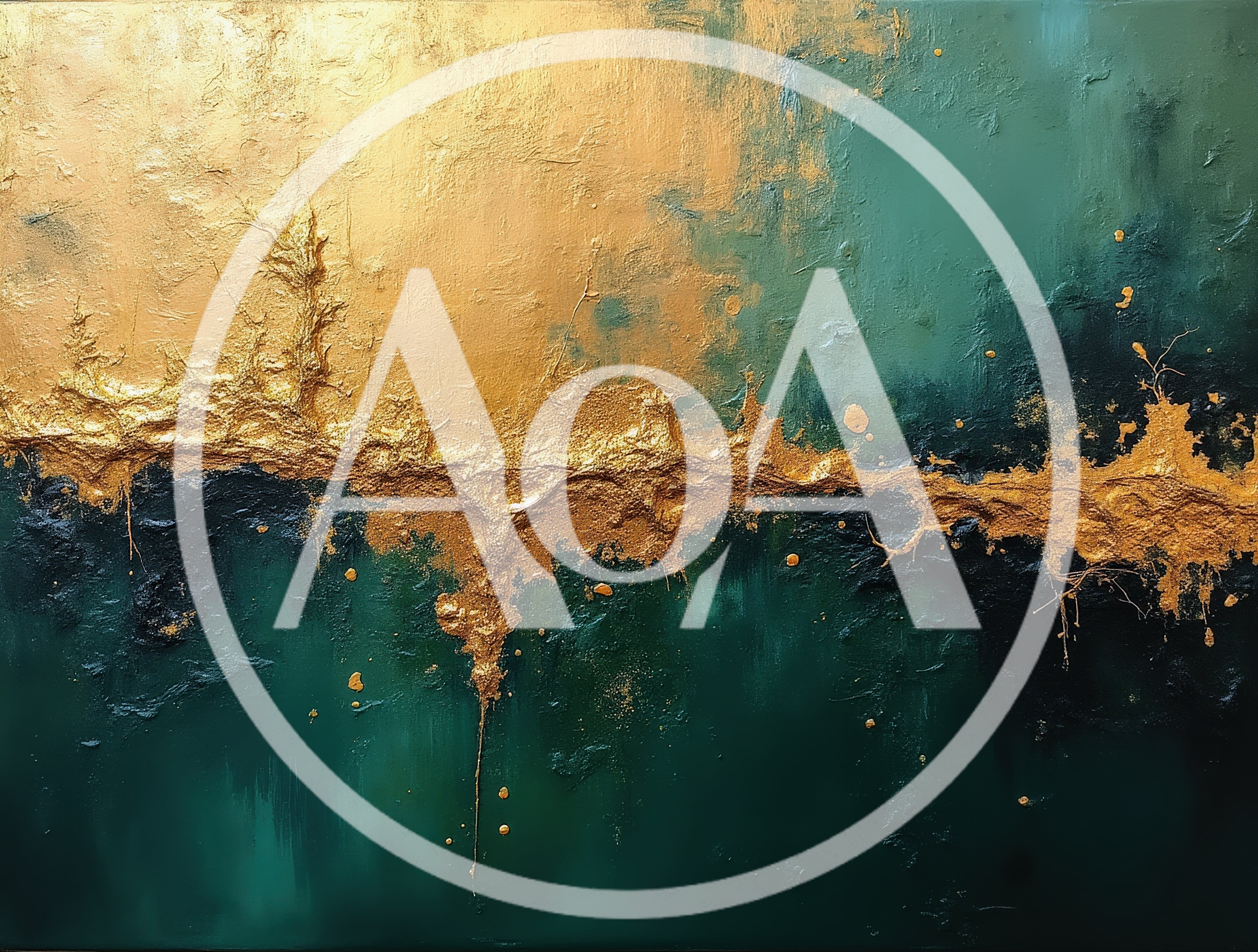 Abstract Gold And Emerald Green Textured Oil Painting