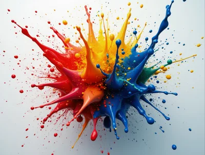 Vibrant Multi-Colored Paint Explosion Against White Background