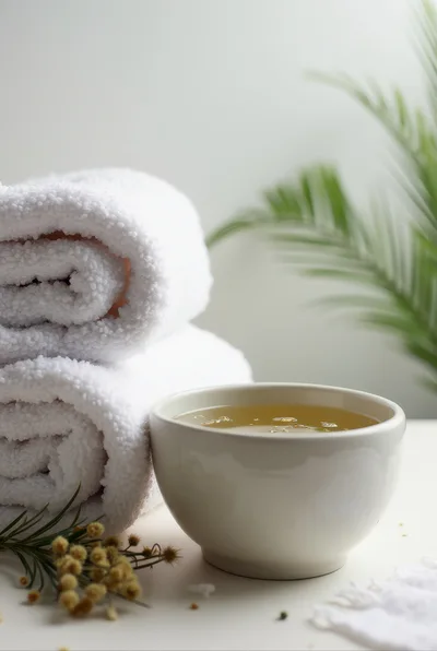 Spa Treatment Setup With Towels And Herbal Tea