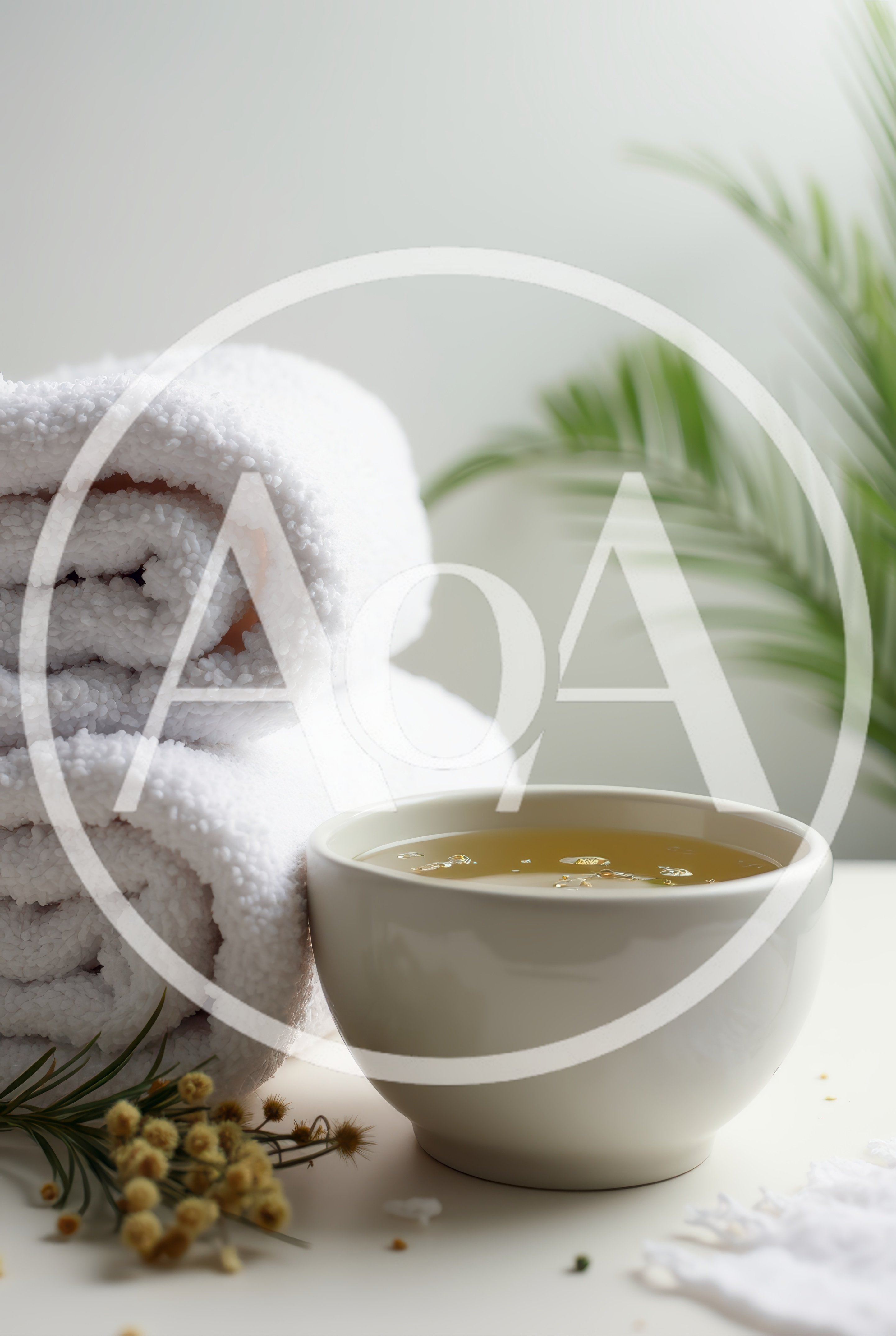 Spa Treatment Setup With Towels And Herbal Tea