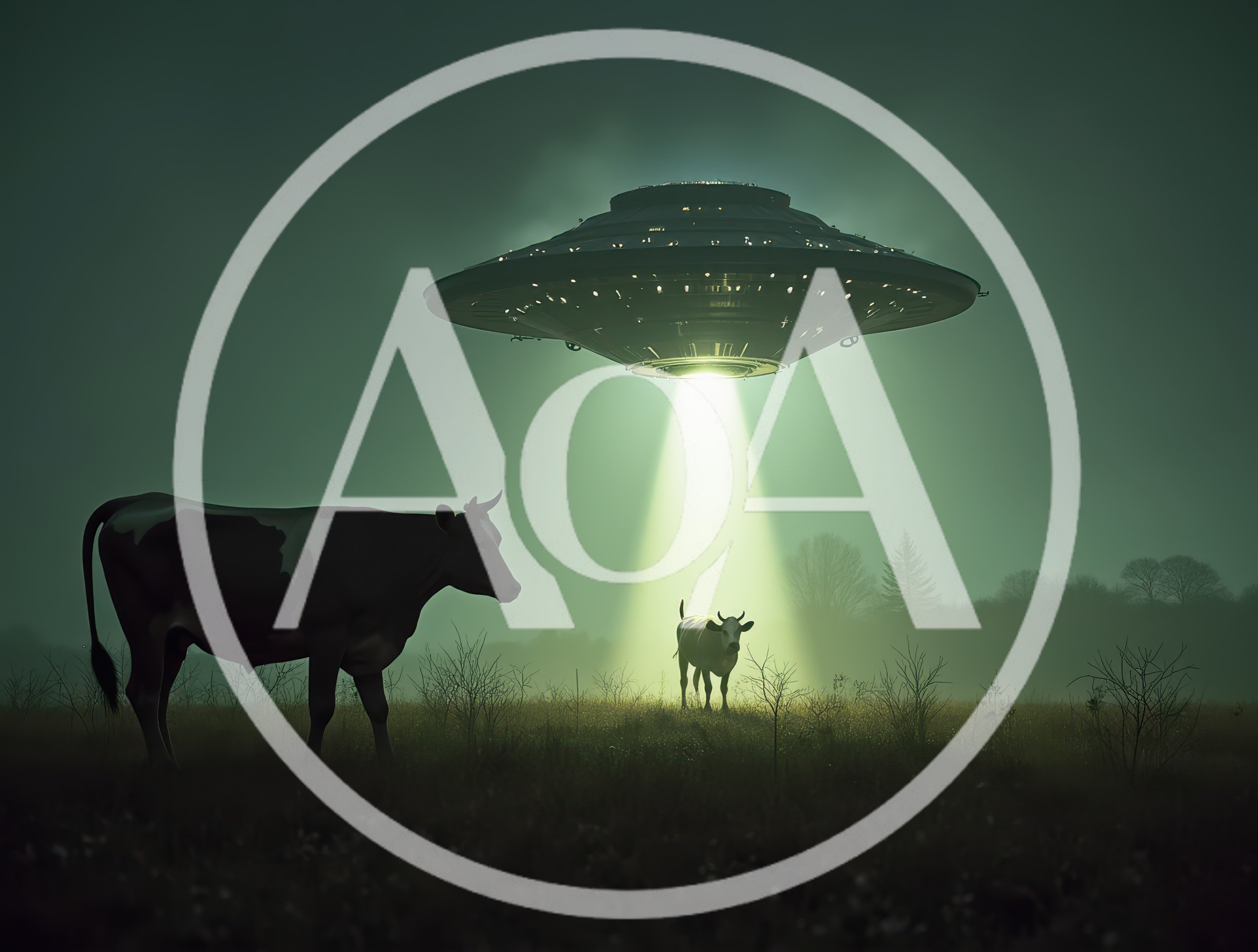 UFO Abducting A Cow In A Misty Field