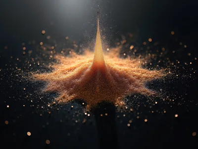 Abstract Golden Particle Explosion On Dark Background