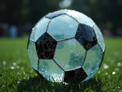 Cracked Glass Soccer Ball On Green Grass
