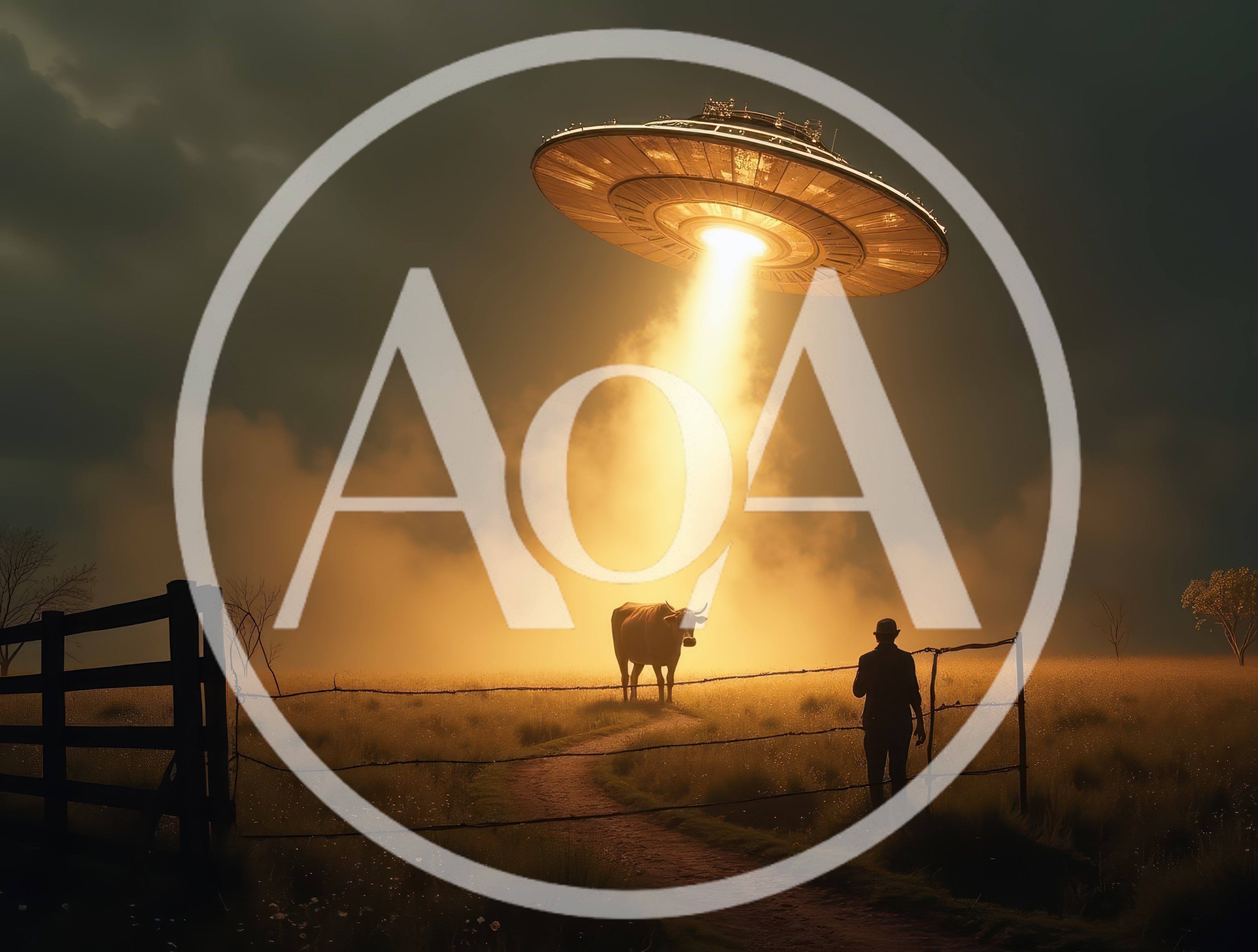 UFO Abducting A Cow In A Rural Field