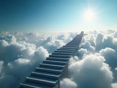 Stairway Leading Into The Bright Sky Above Clouds