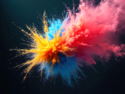 Vibrant Multi-Colored Powder Explosion Against Dark Background
