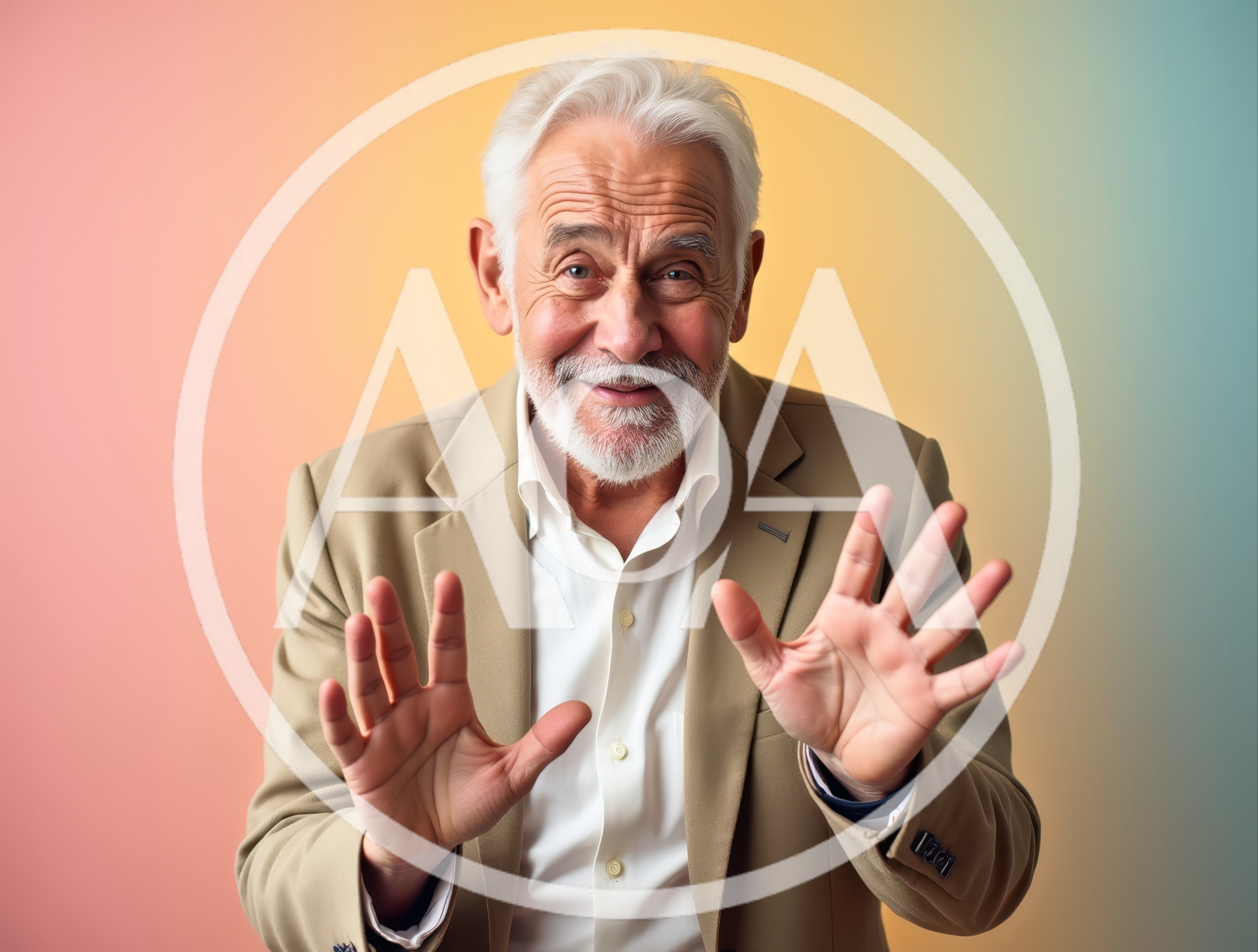 Smiling Senior Man Gesturing With Open Hands