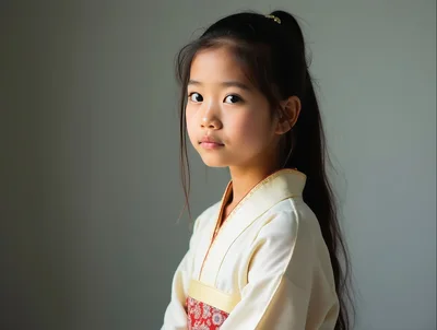 Portrait Of A Young Girl In Traditional Japanese Kimono