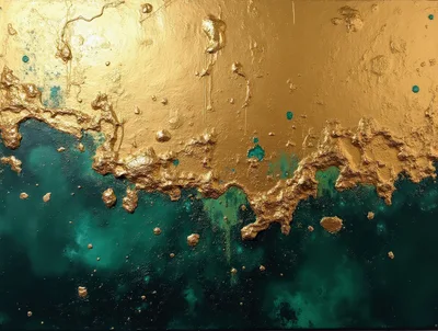 Abstract Gold And Teal Textured Oil Painting