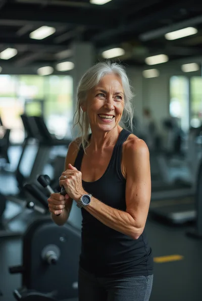 Active Senior Woman Exercising In A Modern Gym