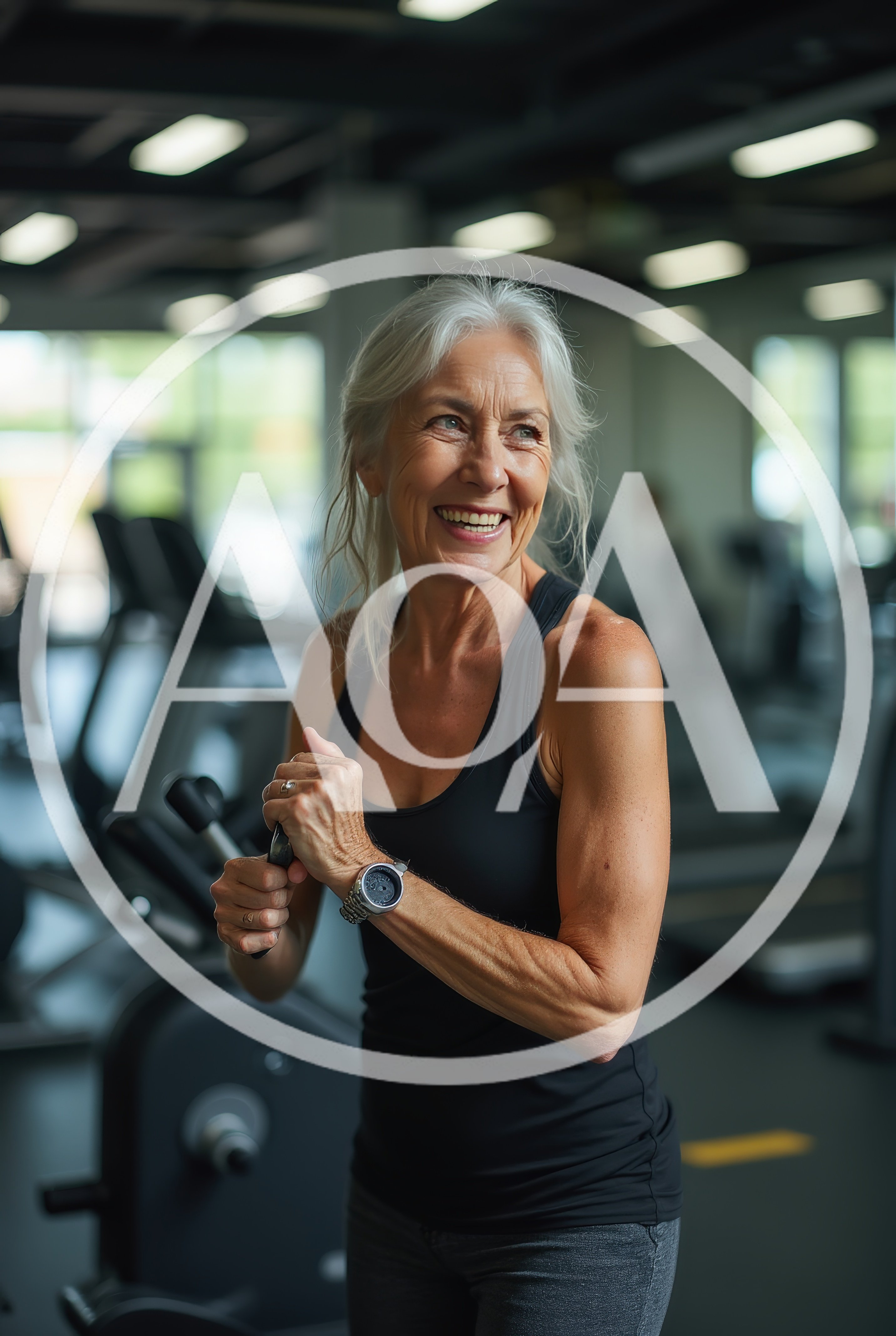 Active Senior Woman Exercising In A Modern Gym