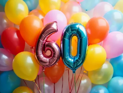 Sixtieth Birthday Celebration With Colorful Balloon Background