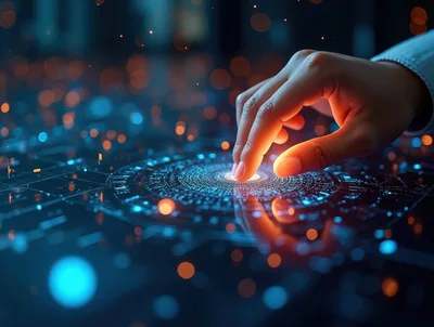 Human Hand Interacting With Digital Data Interface