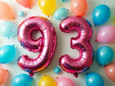 Pink Foil Number 93 Balloons With Colorful Party Balloons