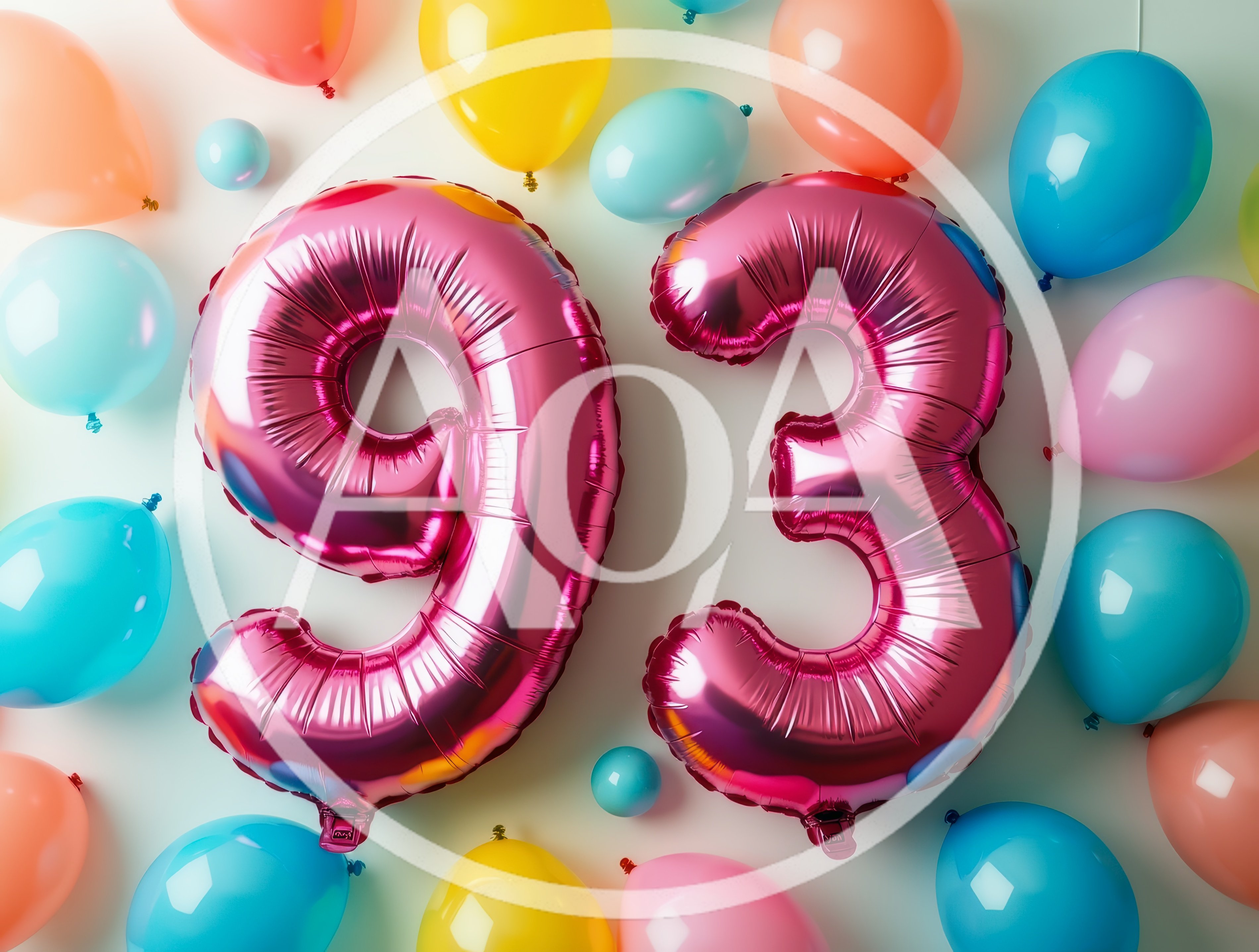 Pink Foil Number 93 Balloons With Colorful Party Balloons