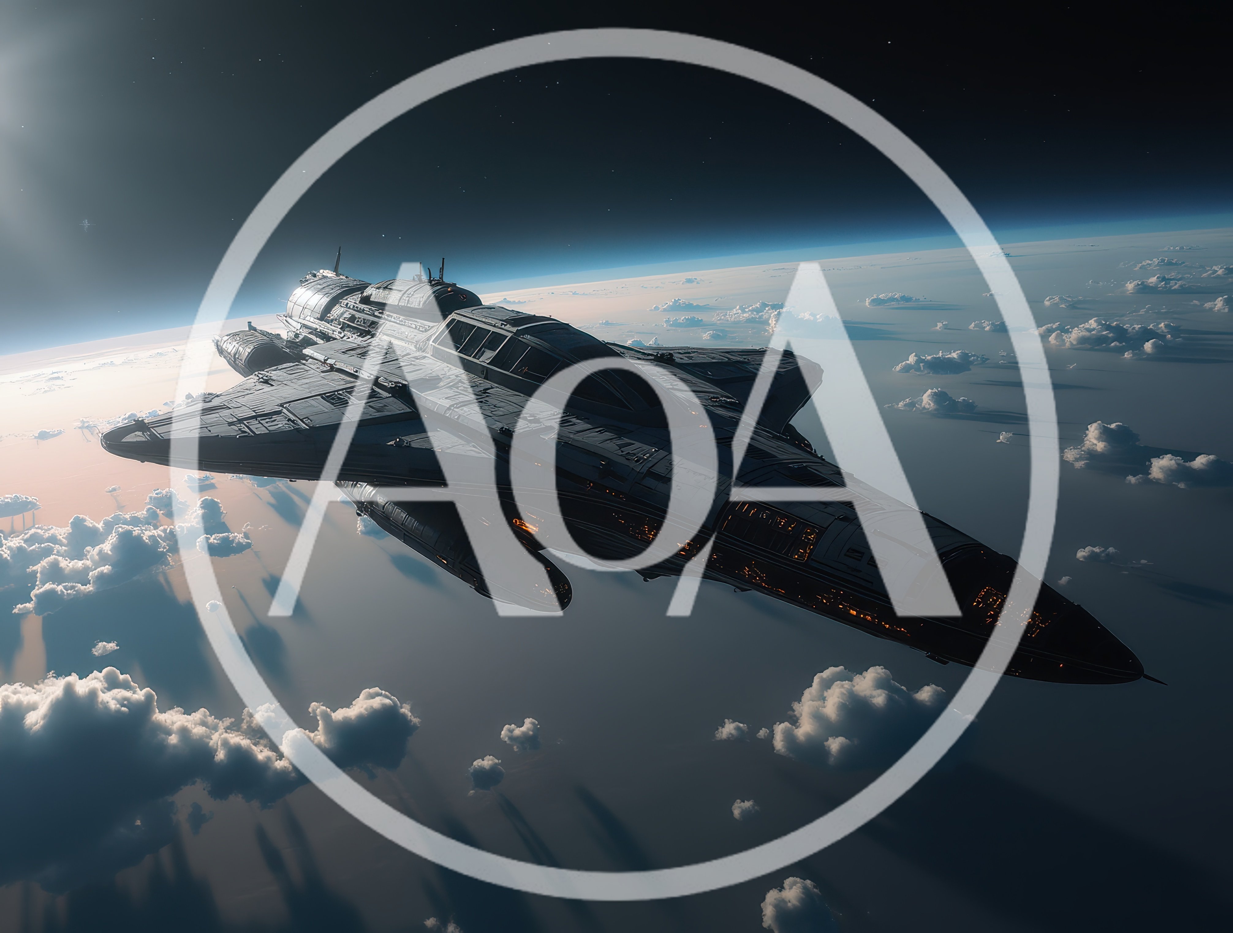 Futuristic Spaceship Flying Above Earth Clouds