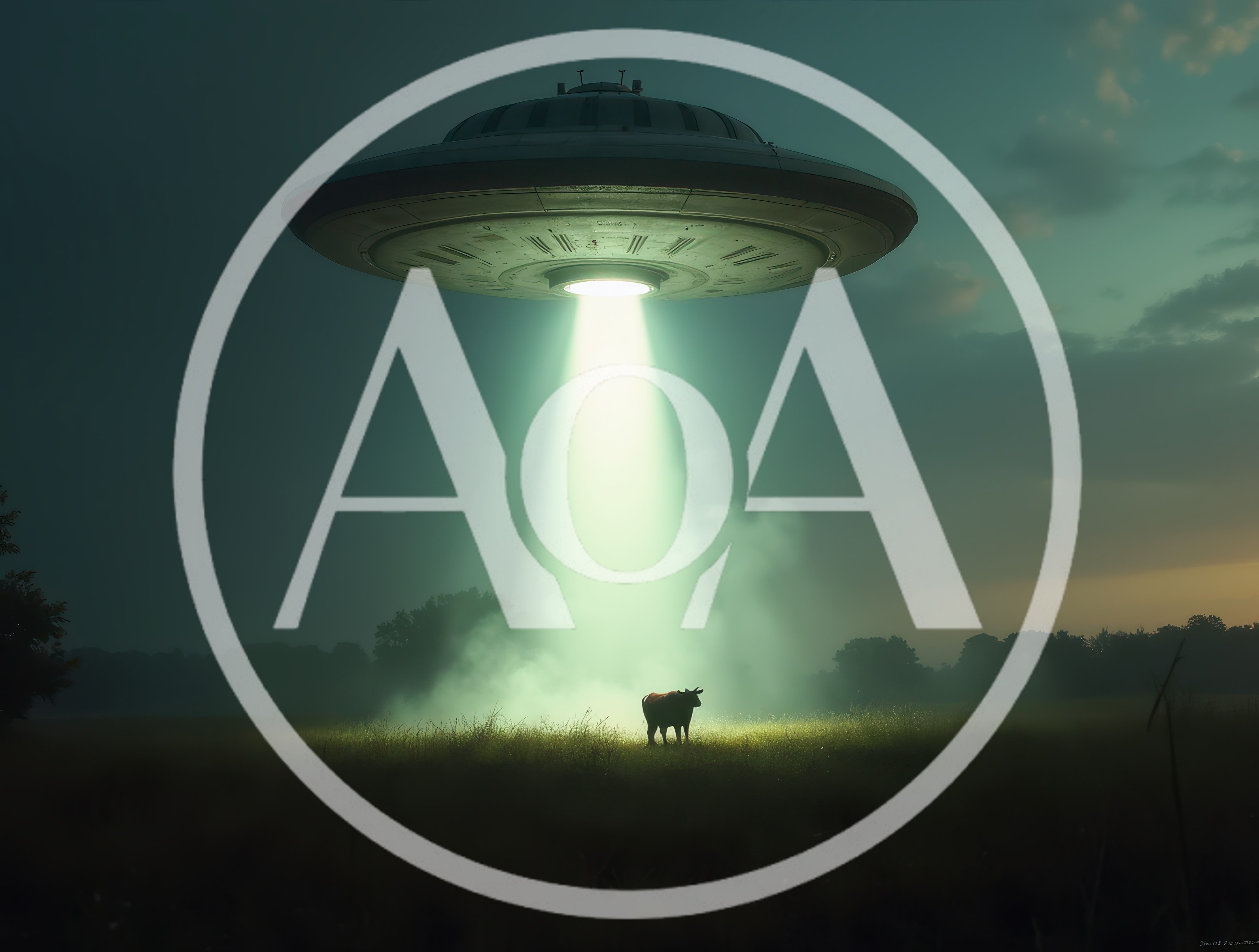 UFO Abducting A Cow In A Misty Field