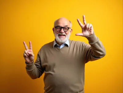 Senior Man Gesturing Numbers With Hands