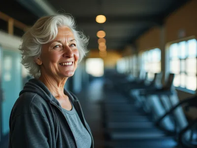 Smiling Senior Woman Standing In A Modern Gym