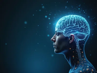Digital Human Profile With Glowing Neural Brain Network