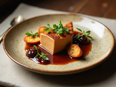 Gourmet Foie Gras Plated With Fig Reduction