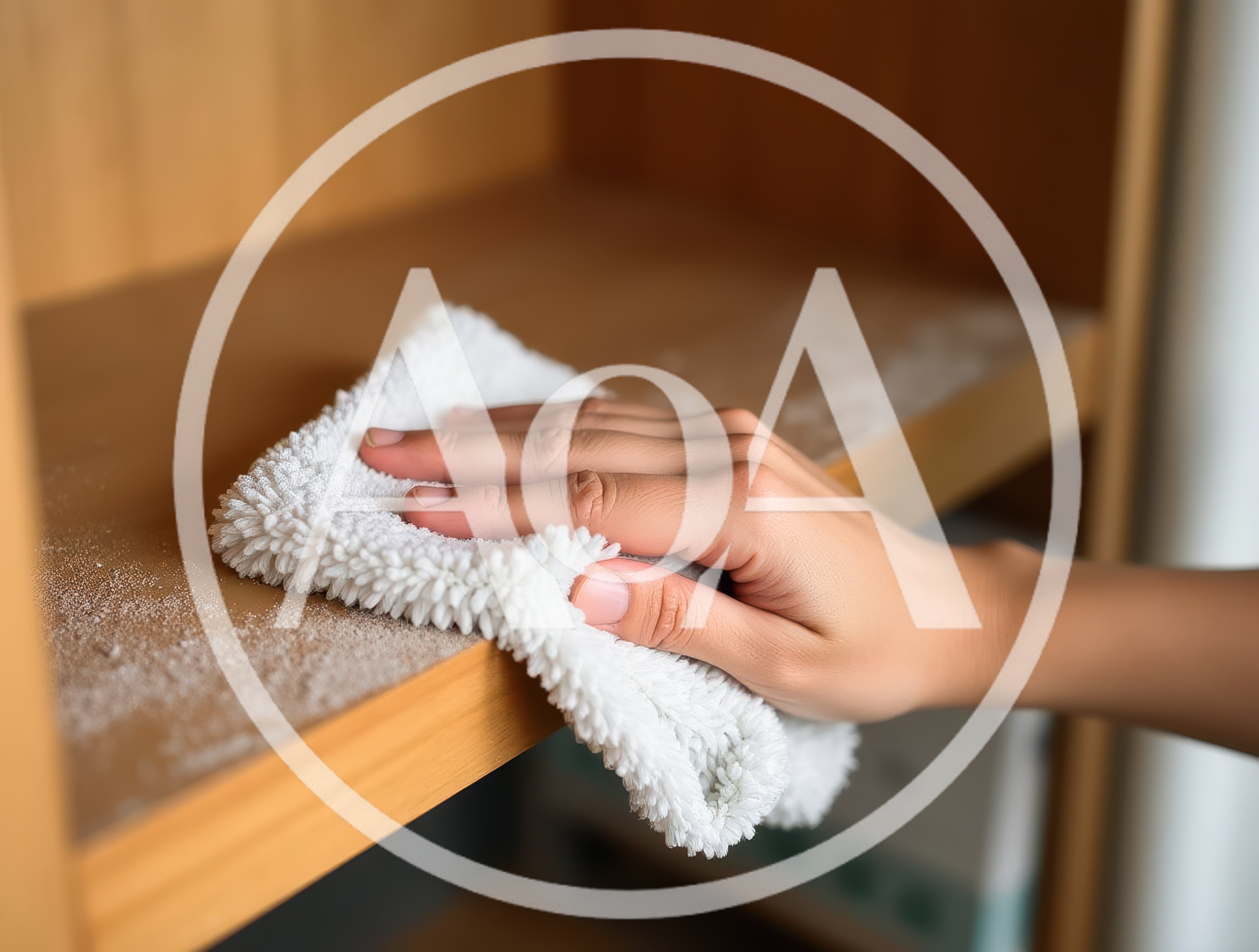 Hand Cleaning Dusty Wooden Shelf With White Cloth