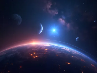 Cinematic View Of Earth From Space With Multiple Moons