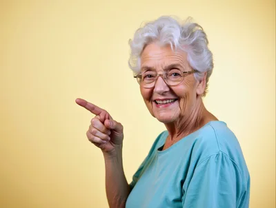 Smiling Senior Woman Pointing To The Side