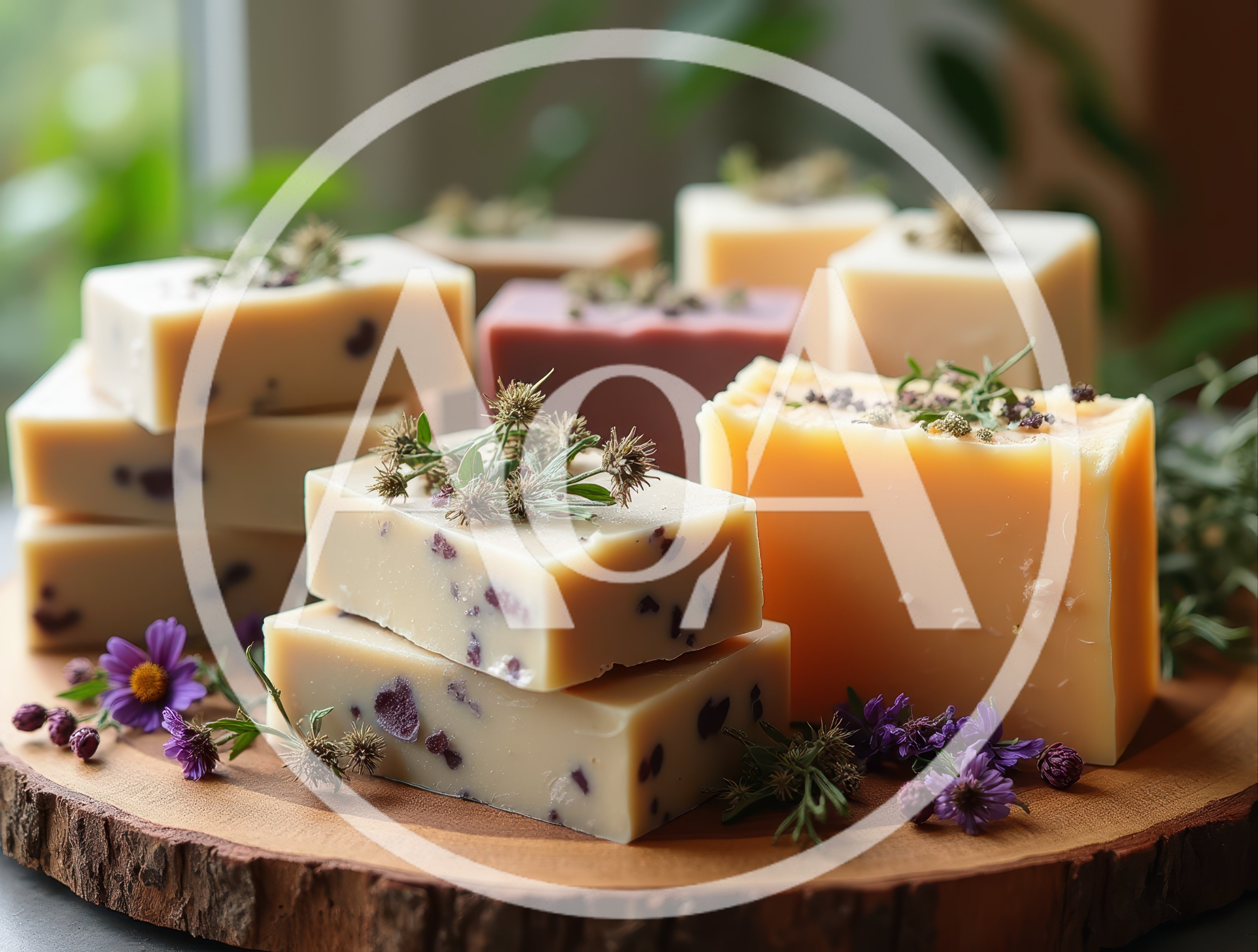 Handmade Natural Soap Bars On Wooden Board