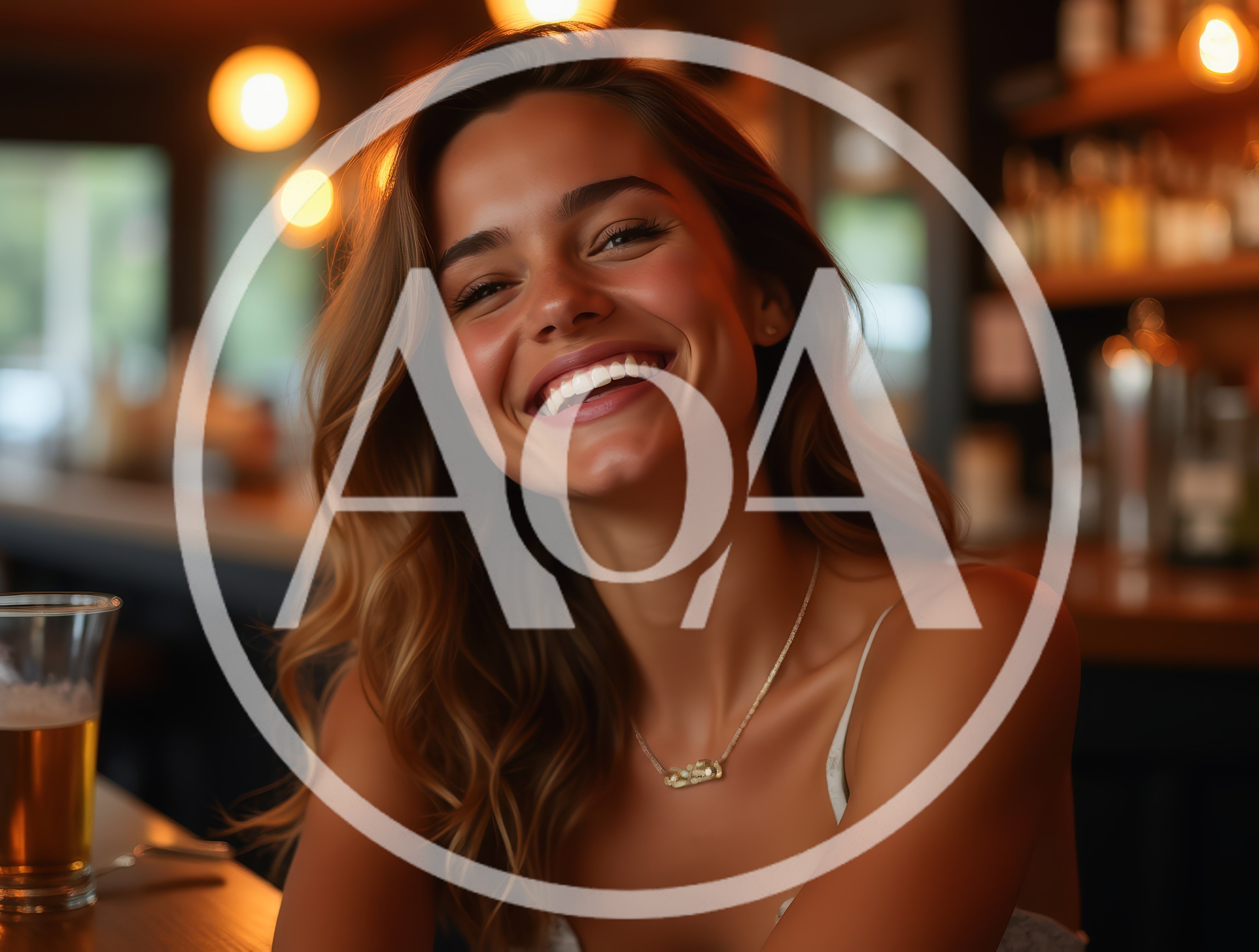 Young Woman Smiling Happily at a Bar