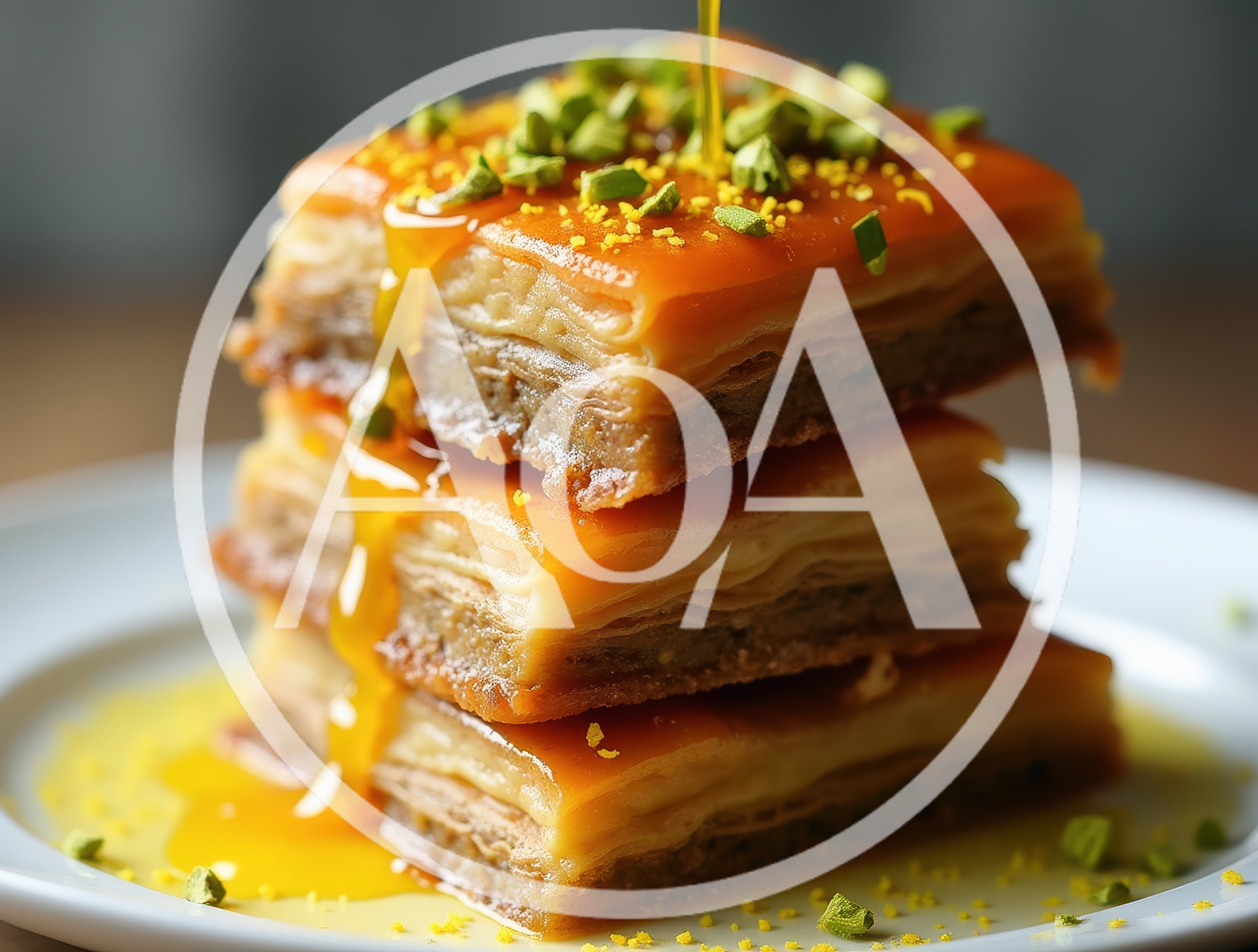 Stack Of Honey Drenched Baklava With Pistachios