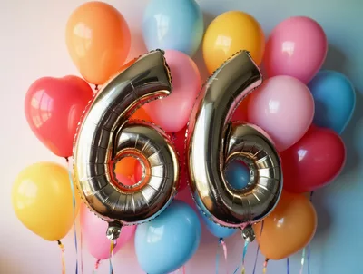 Gold Number 66 Balloons for Birthday Celebration