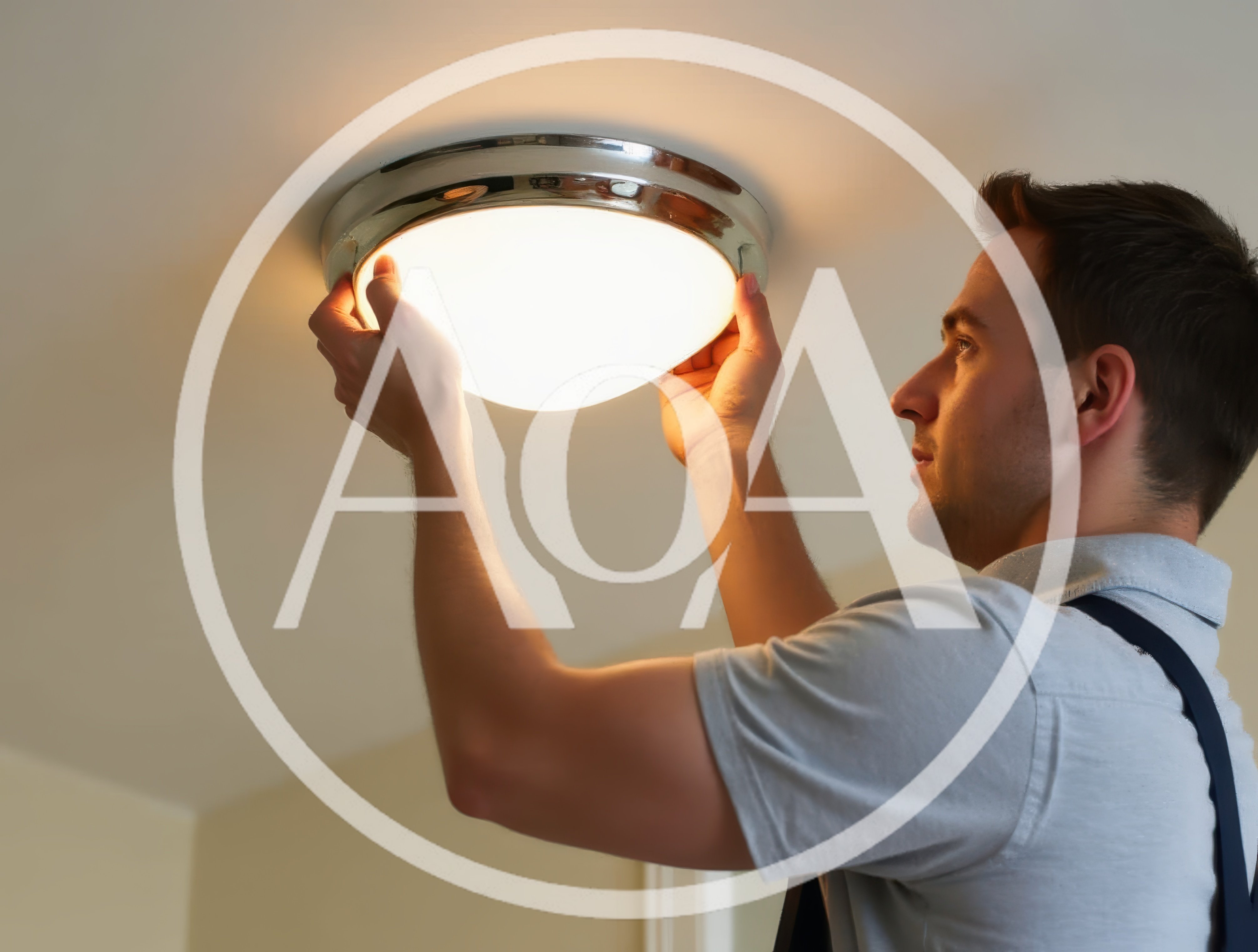Electrician Installing A Ceiling Light Fixture