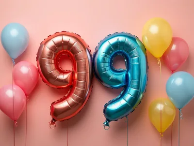 Metallic Number Ninety Nine Balloons On Pink Background