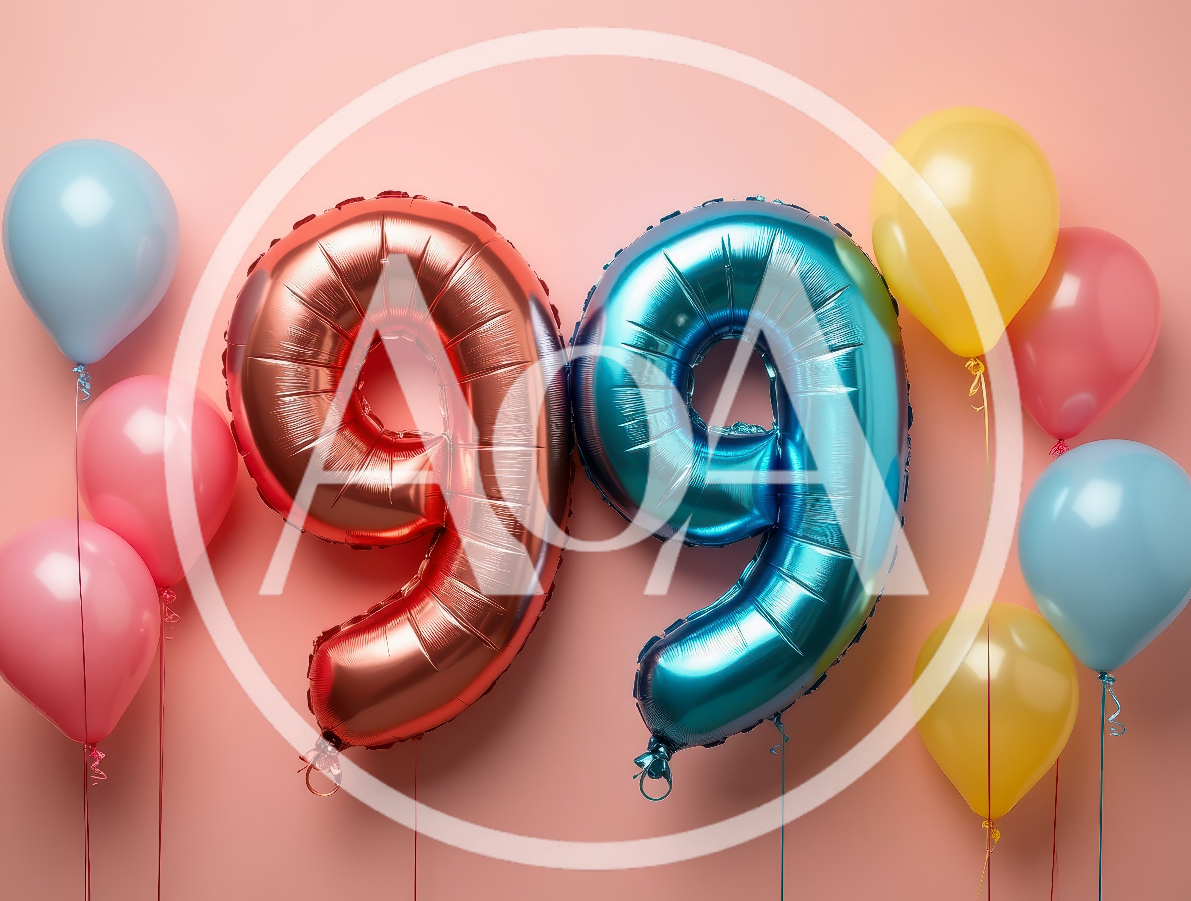Metallic Number Ninety Nine Balloons On Pink Background