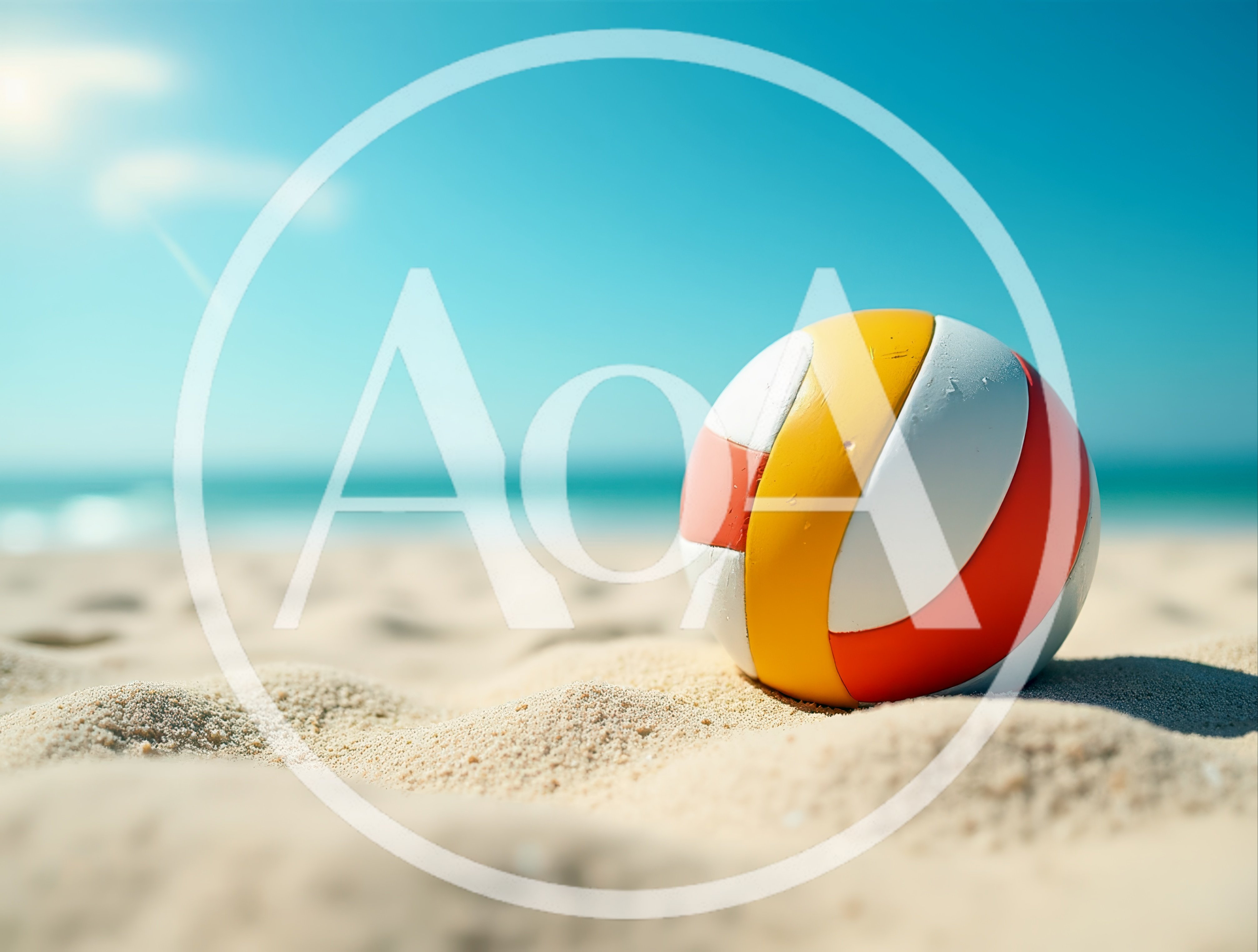 Volleyball Resting On Sandy Beach Under Clear Blue Sky