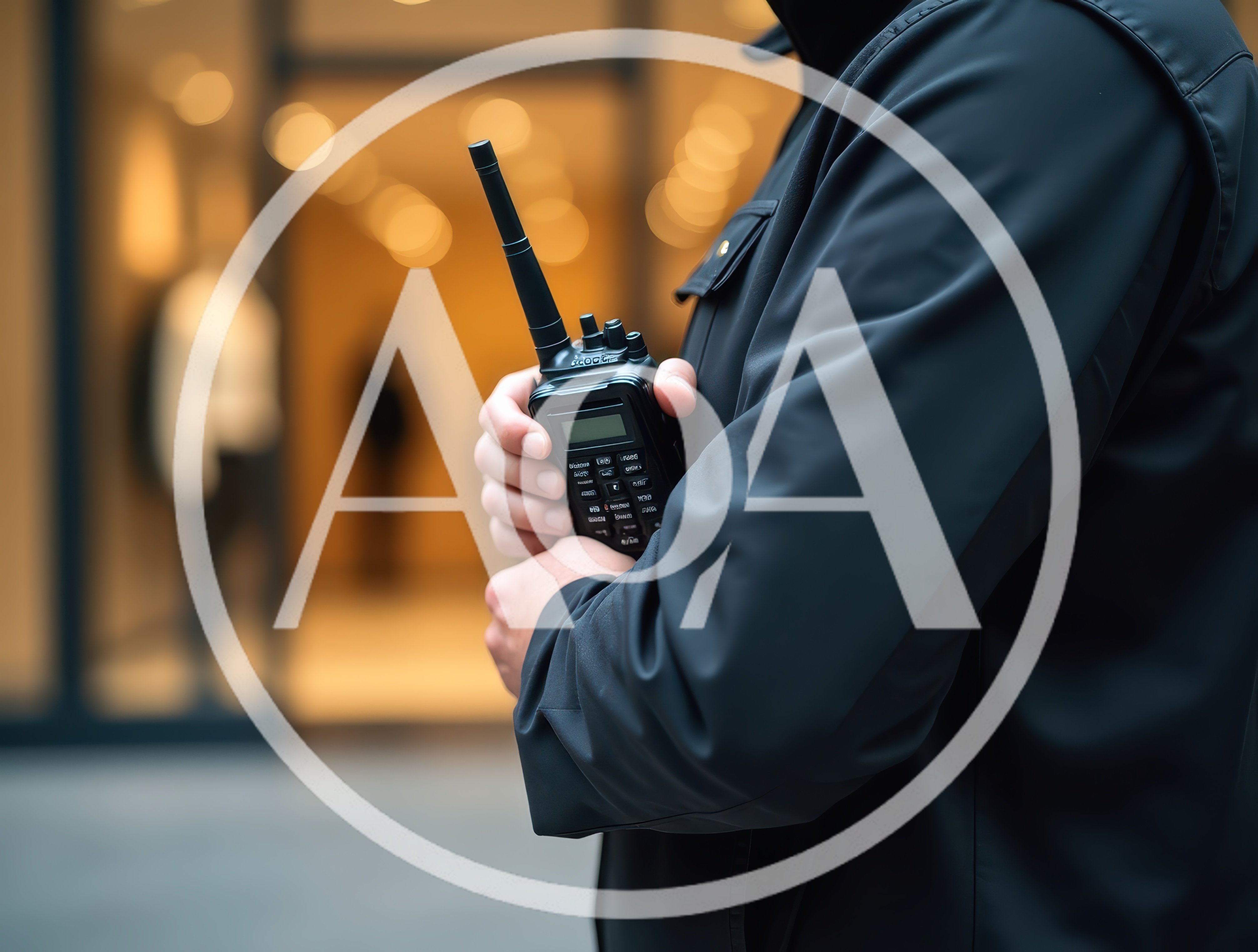 Security Guard Holding A Two Way Radio