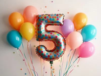Polka Dot Number Five Balloon With Colorful Party Balloons
