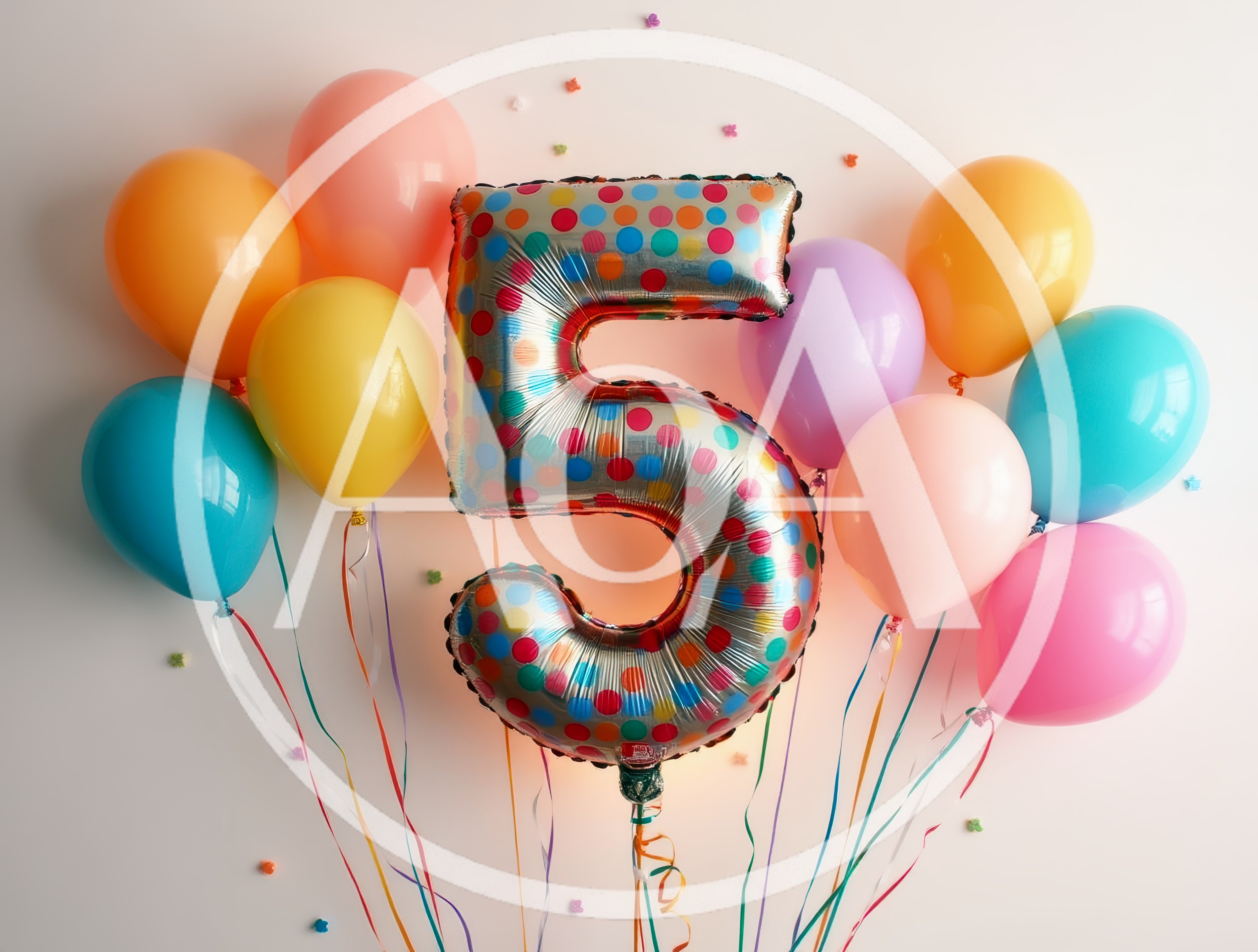 Polka Dot Number Five Balloon With Colorful Party Balloons
