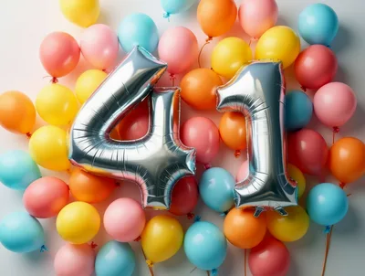 Silver Number Forty One Balloons With Colorful Party Balloons
