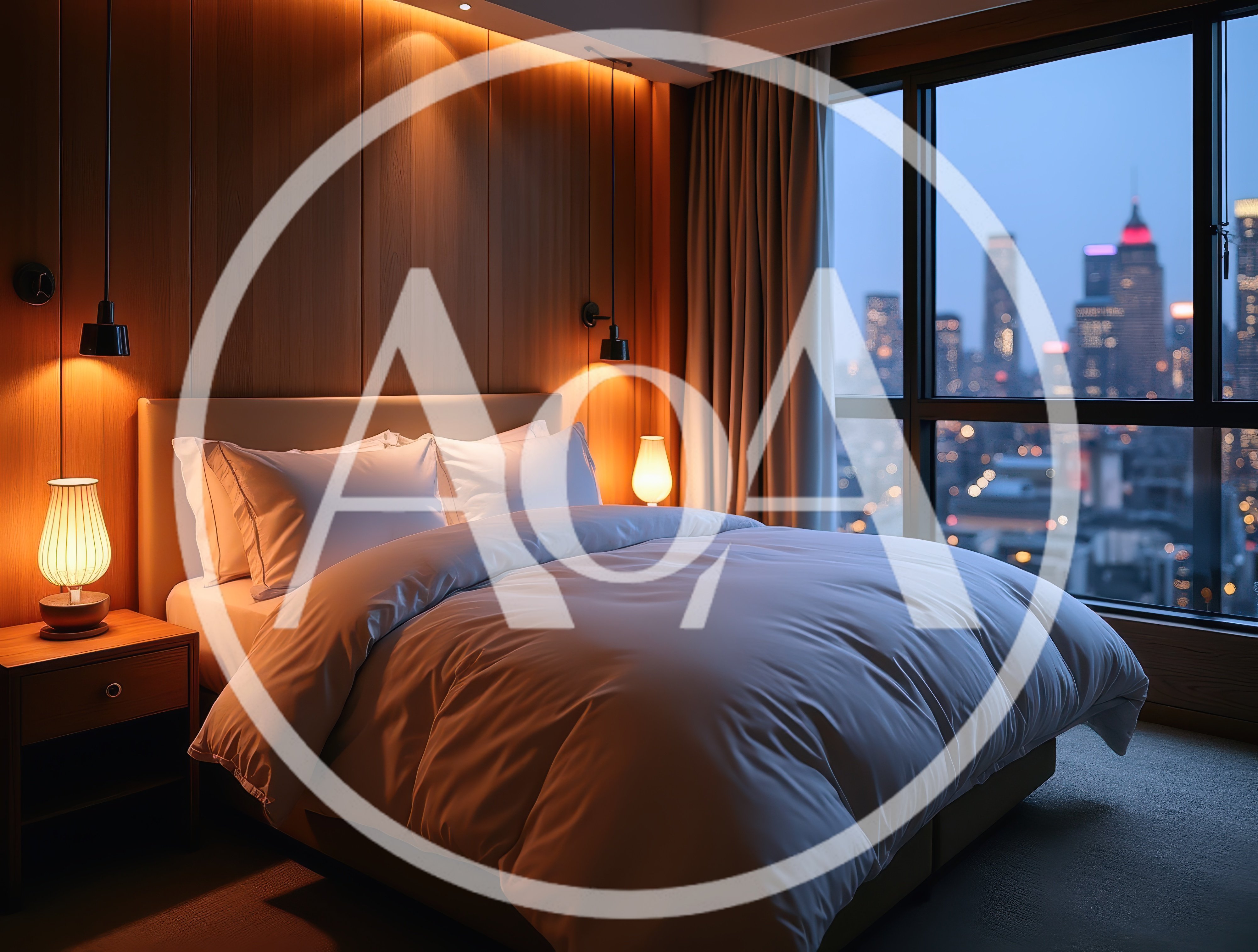 Modern Bedroom Interior With City Skyline View