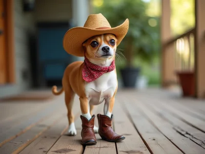 Chihuahua Dog Wearing Cowboy Hat And Boots
