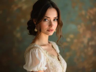 Elegant Woman In Vintage Style Dress Portrait