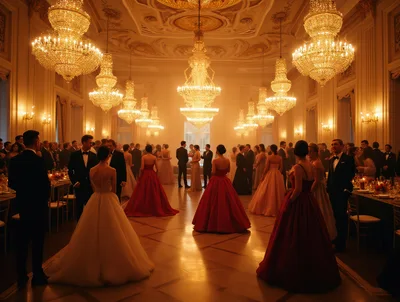 Elegant Guests Attending A Formal Ballroom Gala