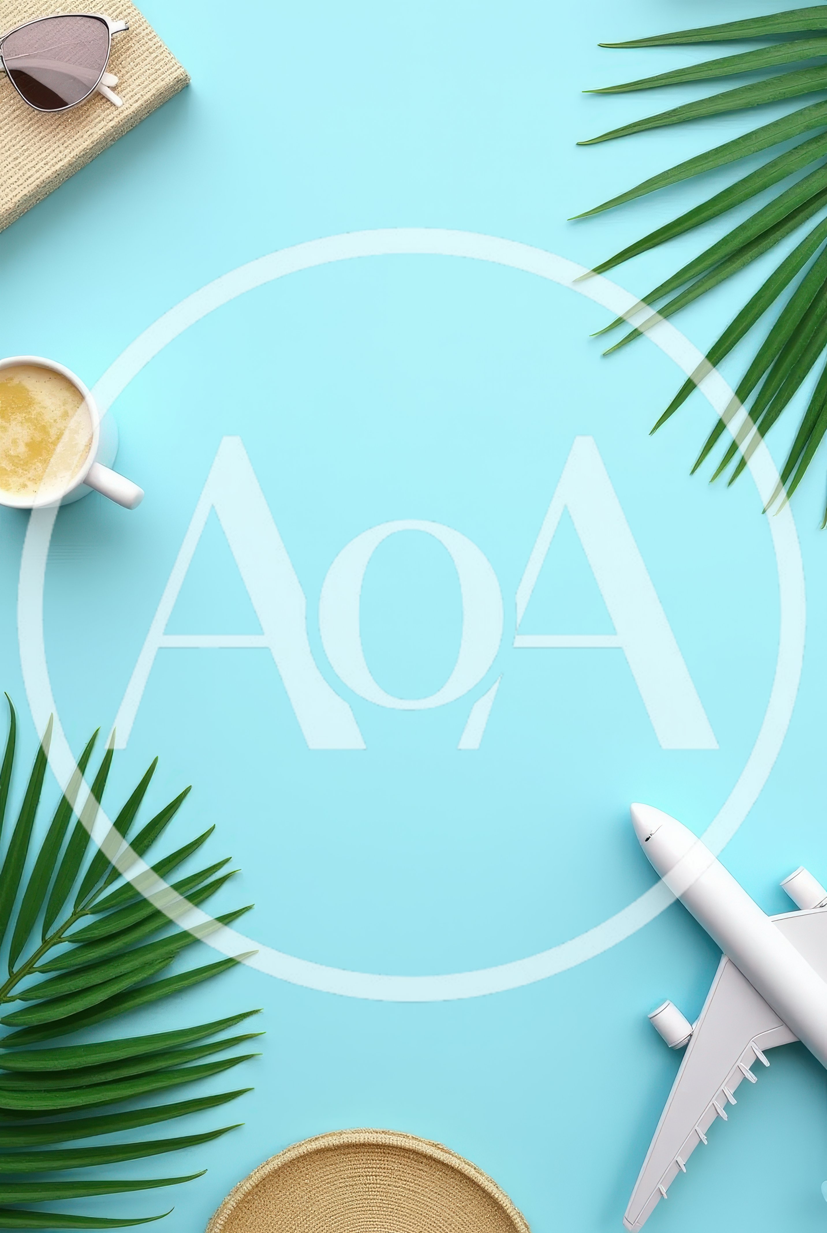 Travel Concept Flat Lay With Airplane And Tropical Leaves