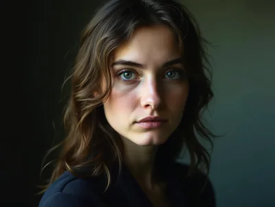 Portrait Of A Young Woman With Wavy Brown Hair