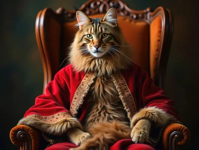 Regal Maine Coon Cat Sitting In An Ornate Chair